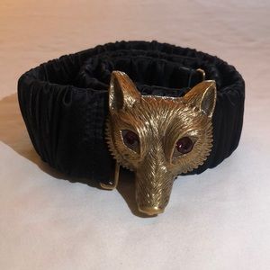 Gucci Black Satin Belt with Fox Buckle